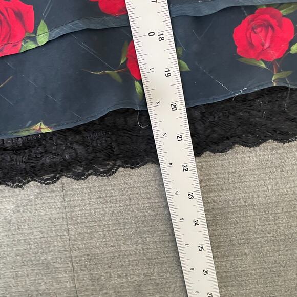 VTG Y2K Skirt Women M Red Striped Floral Knee Length Femme Fairy Office Siren - Picture 2 of 9